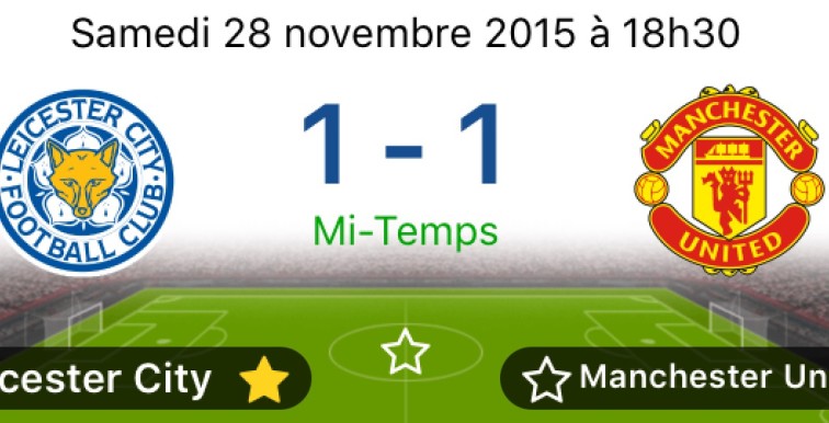 Mi-temps: Leicester City 1-1 Manchester United.