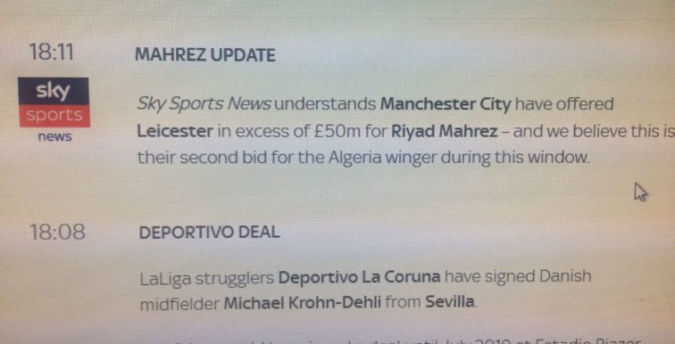 Mercato : Sky Sport confirme une offre de Man City pour Mahrez
