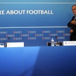 UEFA President Platini attends a news conference after the draw for the 2015/2016 UEFA Europa League soccer competition at Monaco's Grimaldi Forum in Monte Carlo