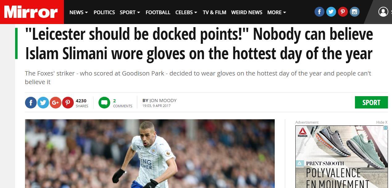 slimani porte des gants face a Everton daily mirror