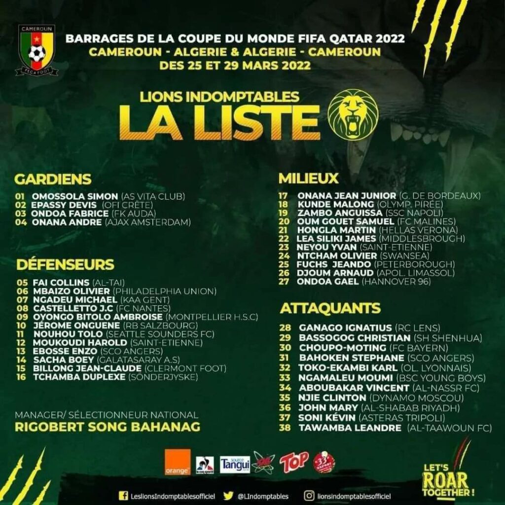Liste Cameroun