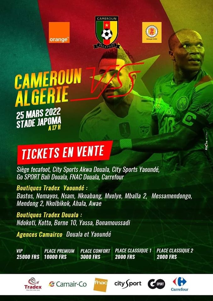 tickets cameroun algerie vente douala