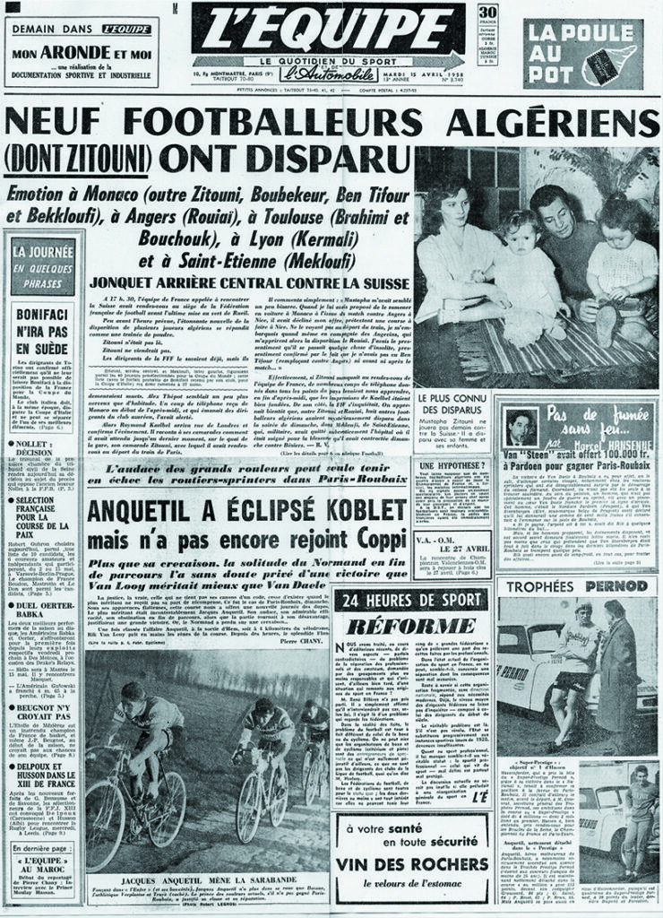 lequipe 1958 fln une mekhloufi zitouni bekloufi rouai Neuf footballeurs algeriens1