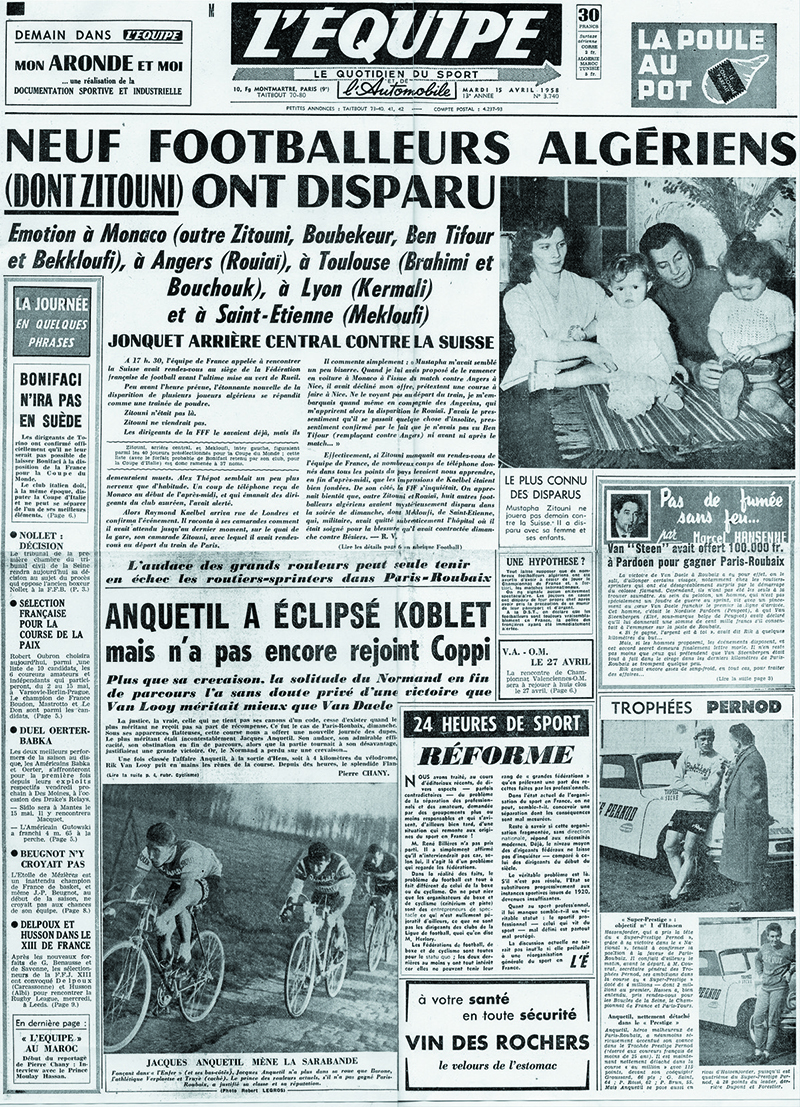 lequipe 1958 fln une mekhloufi zitouni bekloufi rouai Neuf footballeurs algeriens1