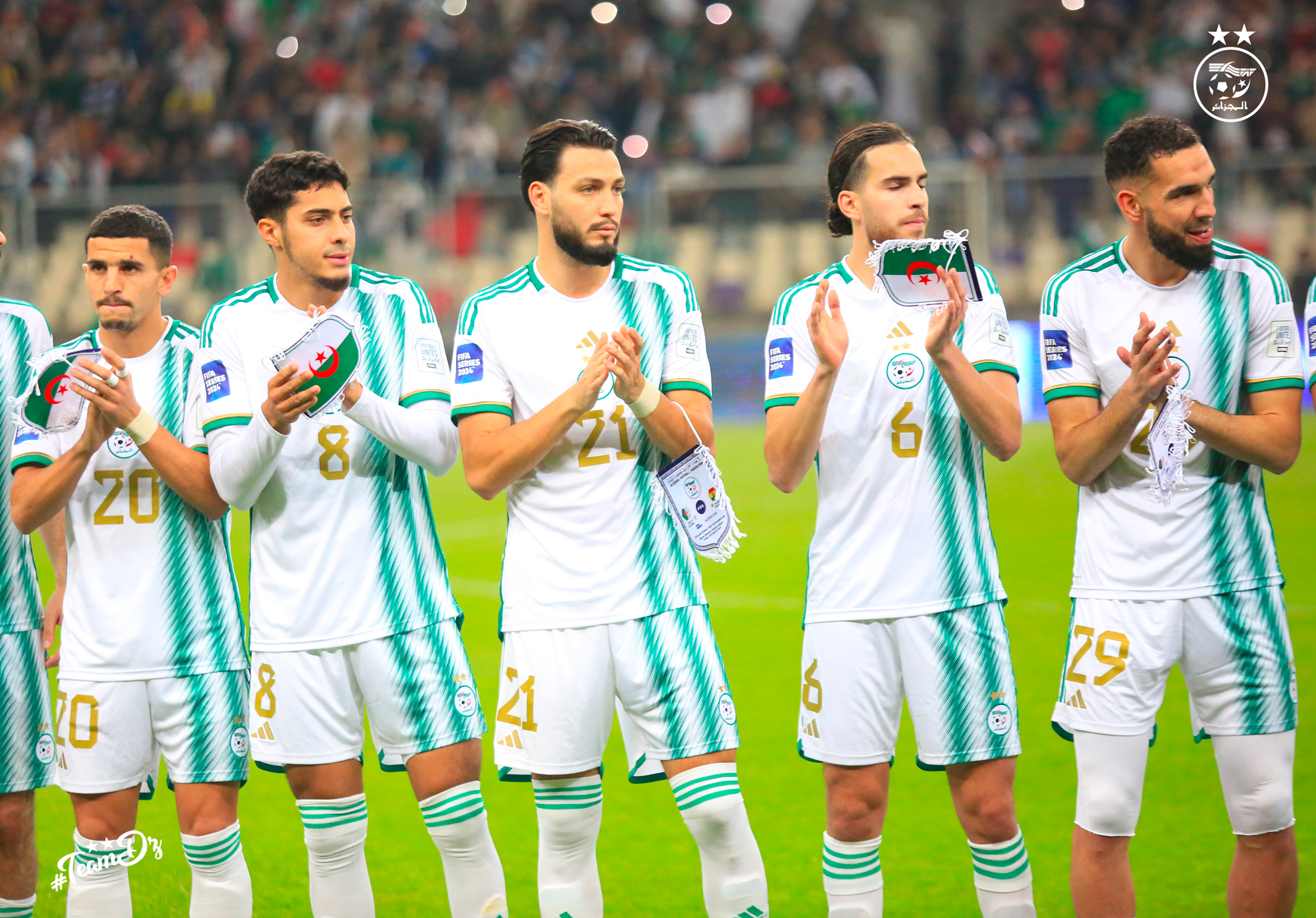 hymne onze team aligne chaibi bensebaini zerrouki bentaleb atal amical fifa series algerie bolivie 3 2 mars 2024