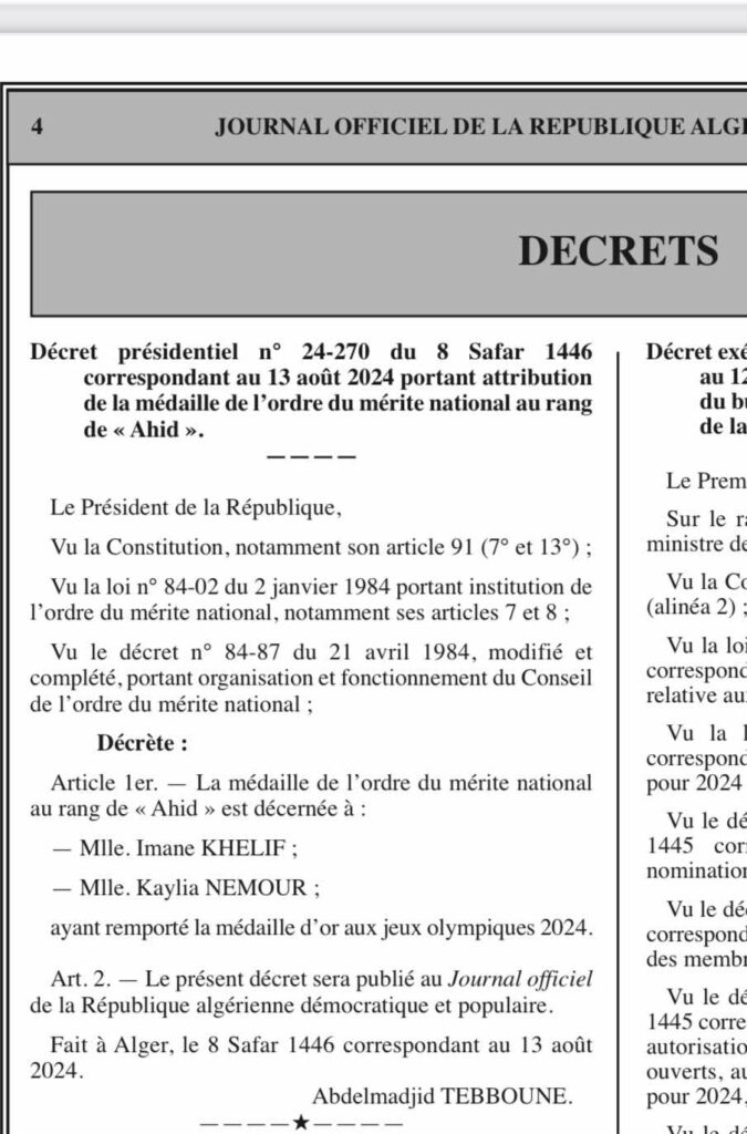 Le décret présidentiel