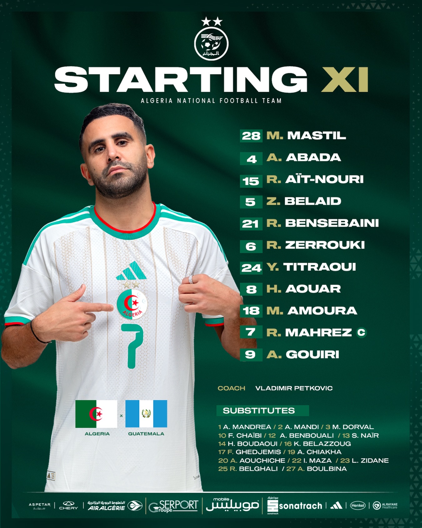 11 de départ de l'Algérie vs le Guatemala