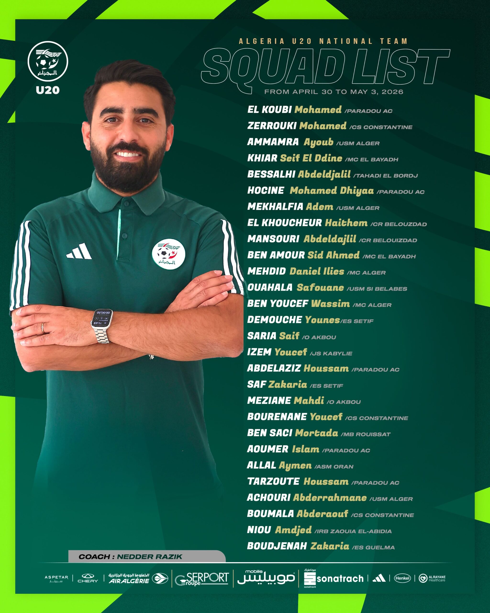 Algérie U20 stage mai 2026