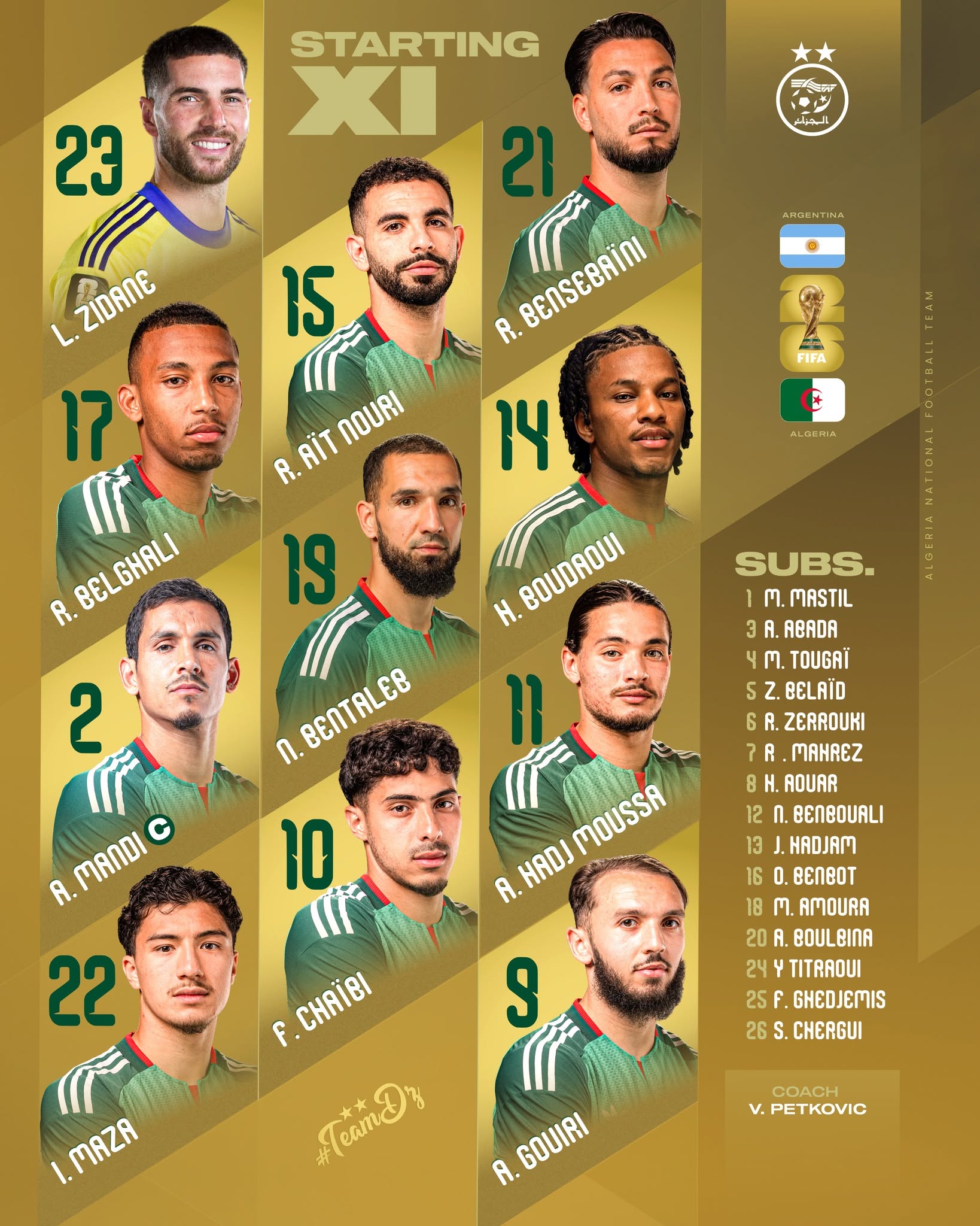 11 de départ Algérie vs Argentine