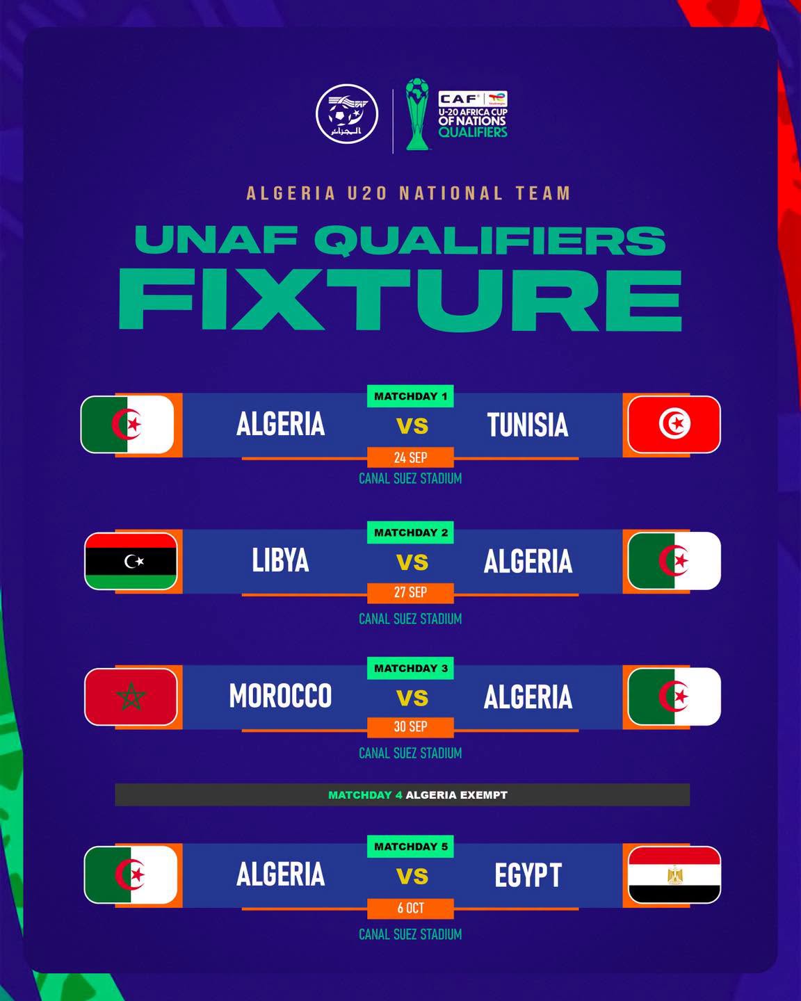 UNAF U20 2026 : Programme de l'Algérie