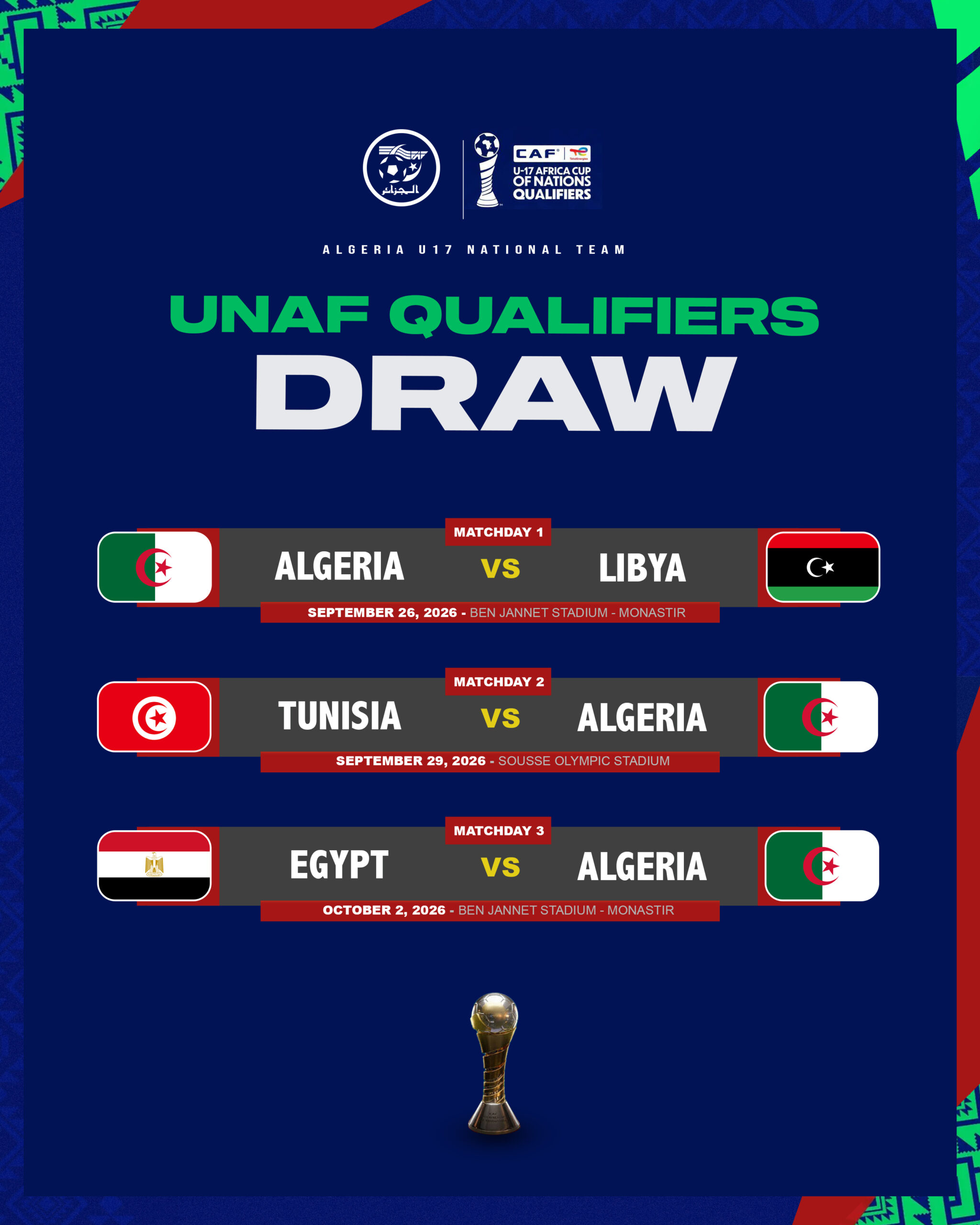 UNAF U17 2026 : Programme de l'Algérie U16