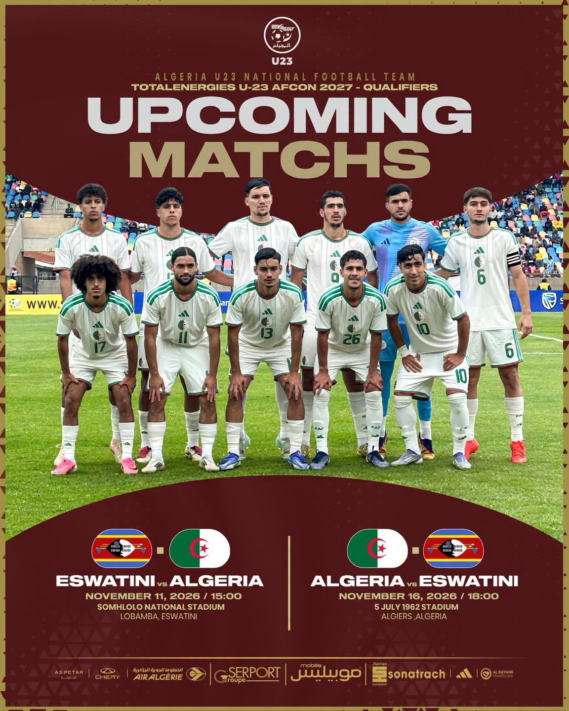 Elim CAN U23 2027 : Le programme de la double confrontation Algérie Eswatini