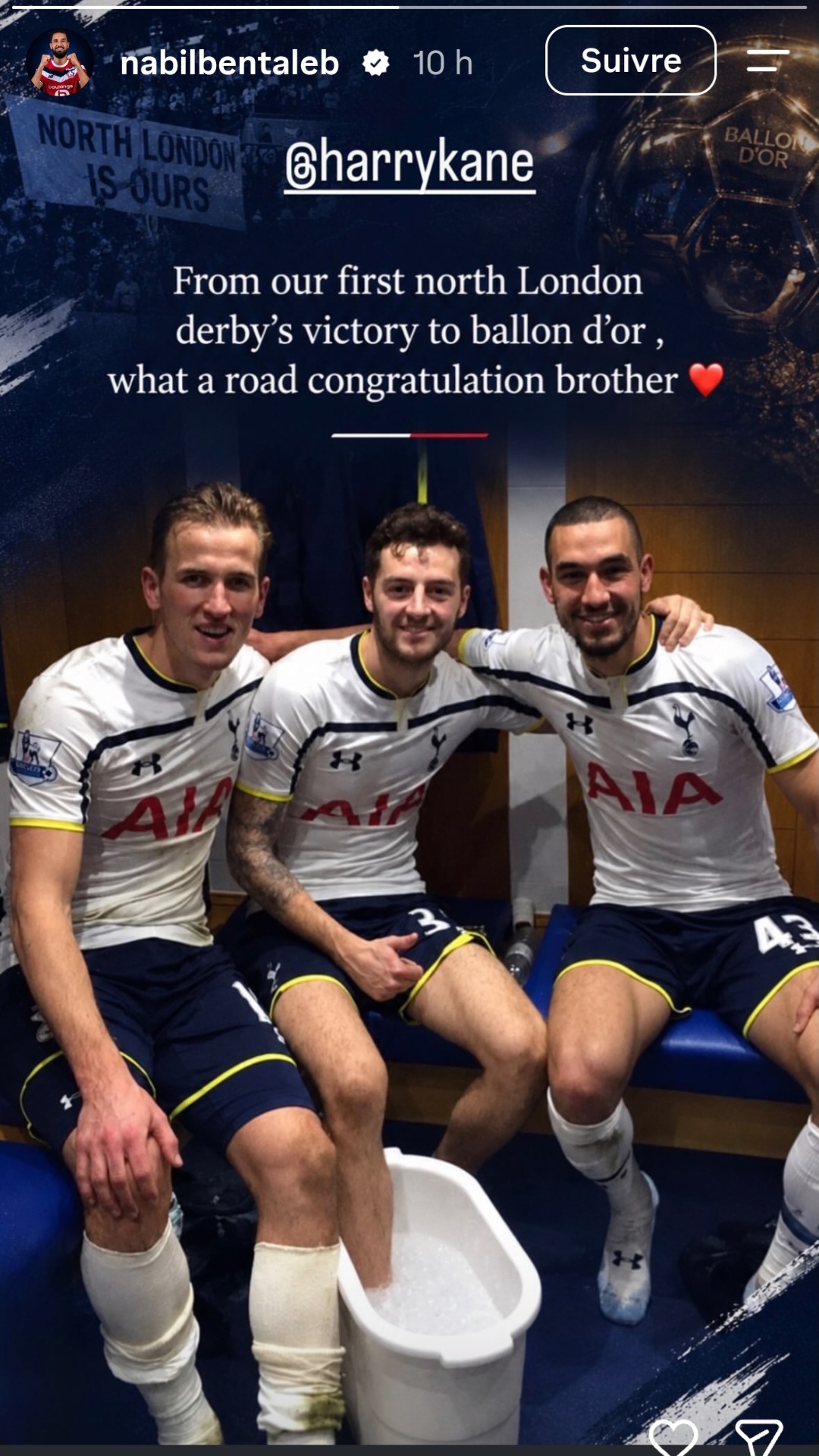 Nabil Bentaleb avec Harry Kane et Rayan Mason